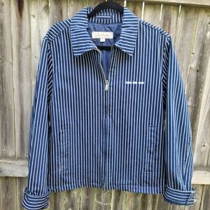 Trucker Jacket Calvin Klein Navy & White Striped Collared Medium Unisex Utility